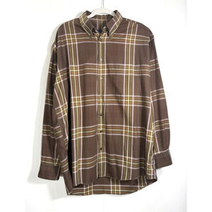 Burberry London Shirt Size Large Brown Plaid Check Cotton Button Up USA Made